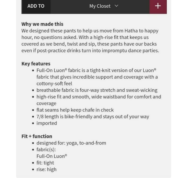 Lululemon High Times Pant Full-On Luon 4 - Picture 3 of 6